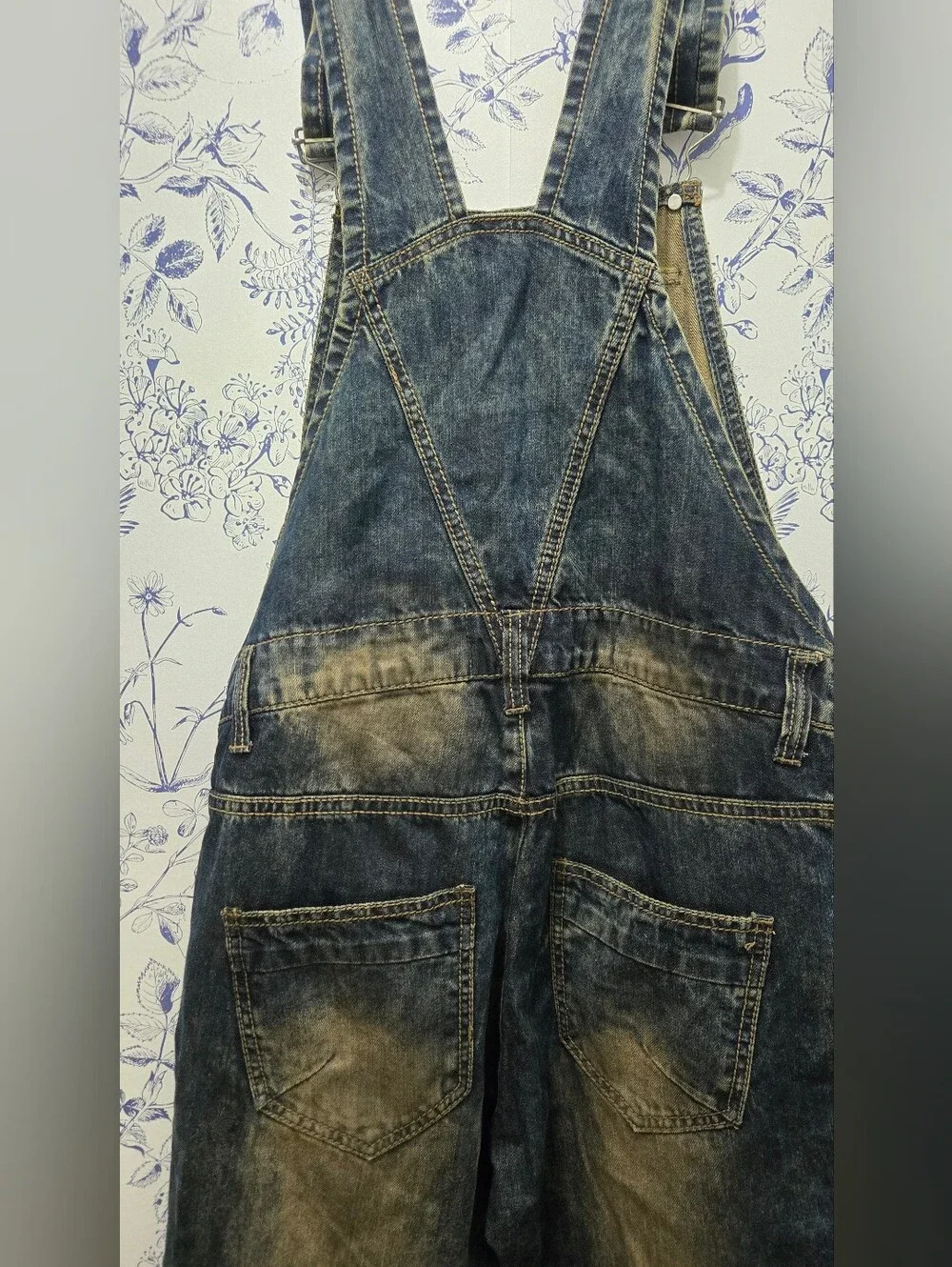 Men's Distressed Denim Overalls
